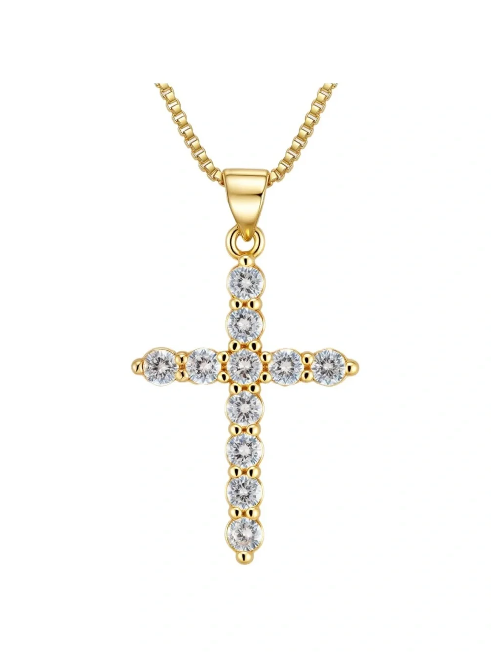 Gold Cross Pendant Necklace with Clear Crystals - Women Jewelry